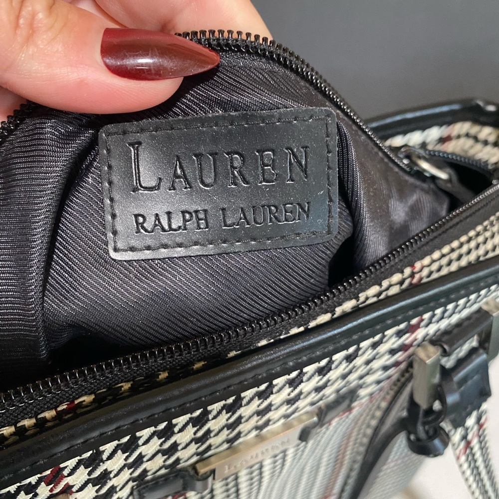 Ralph Lauren Black Grey and Red Stripe Houndstooth Tote Shoulder Bag - Picture 9 of 16